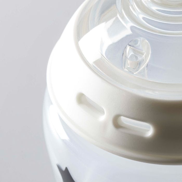 Close up of sterilizing vents on the Natural Start baby bottle ring.