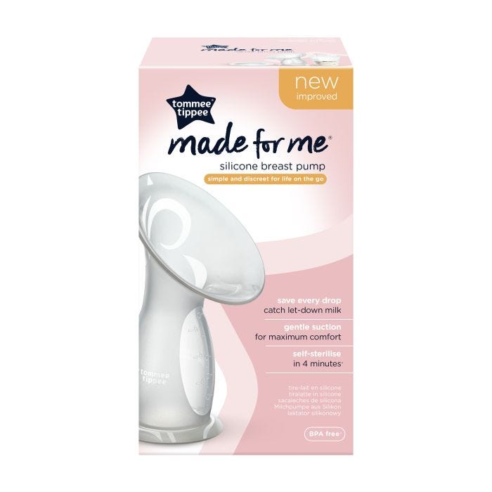 Silicone breast pump packaging box against a white background.