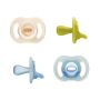 Two Ultra-light StayPut and two Night Glow soothers on a white background.