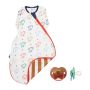 Limited edition Swaddle Bag and Anytime Soothers on a white background.