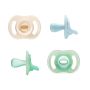 Two Ultra-light StayPut and two Night Glow soothers on a white background.